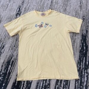 Vintage‎ 80s Top Stitch Yellow Butterfly & Floral Embroidered Shirt Sz XLarge